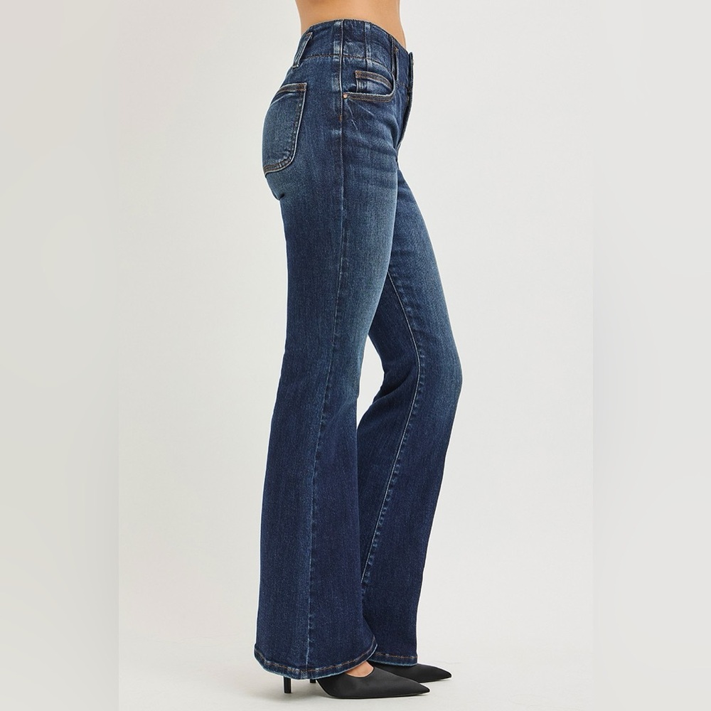 RISEN High Rise Flare Jeans With Seam Detail Waistband - Picture 6 of 7